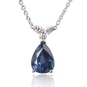 Collier saphir poire 1.20 ct serti de 3 diamants 0.09 ct 1.2ct - Estelle-CL4317-1.20