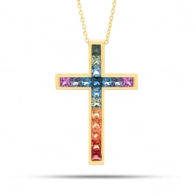 Collier Saphirs Croix Rainbow ct - Riku-P7971