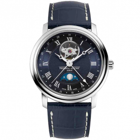 Frederique Constant Classics Heart Beat Moonphase Date Automatique Cadran Bleu nuit Bracelet Cuir - FC-335MCNW4P26