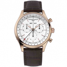 Frederique Constant Classics Quartz Chronograph Big Date Quartz Cadran Argent Bracelet Cuir - FC-296SW5B4