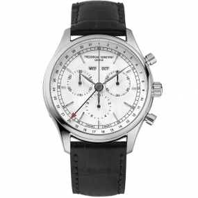 Frederique Constant Classics Quartz Chronograph Big Date Quartz Cadran Argent Bracelet Cuir - FC-296SW5B6