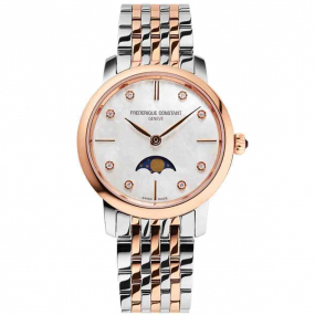 Frdrique Constant Slimline Ladies Moonphase Quartz Cadran Nacr Bracelet Acier et PVD Rose - FC-206MPWD1S2B