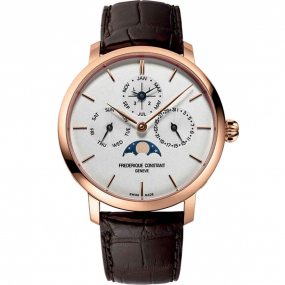 Frdrique Constant Slimline Perptuel Calendar Manufacture  Automatique Cadran Argent Bracelet Cuir - FC-775V4S4