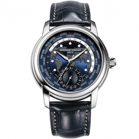 Frdrique Constant Worldtimer Manufacture Automatique Cadran Bleu Bracelet Cuir - FC-718NWM4H6