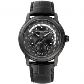 Frdrique Constant Worldtimer Manufacture Automatique Cadran Noir Bracelet Cuir - FC-718BAWM4TH6