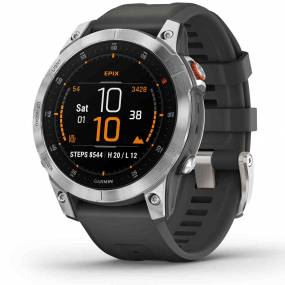 Garmin Epix Acier, Silver avec bracelet silicone gris 47 mm- 010-02582-01 