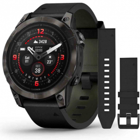 Garmin epix Pro Gen 2 Sapphire Edition - 47 mm -Titane - Carbon Gray DLC - bracelet Cuir noir + bracelet silicone noir  47 mm- 010-02803-30