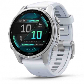 Garmin Fenix 8  43 mm, AMOLED  Acier Silver - bracelet silicone blanc 43 mm- 010-02903-00