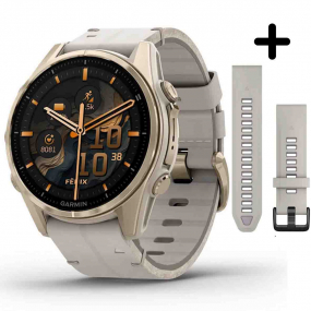 Montre Garmin 8  43 mm, AMOLED  Sapphire Soft Gold avec bracelet cuir beige crme et bracelet silicone 43 mm- 010-02903-40