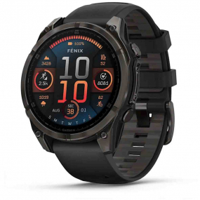 Montre Garmin 8  47 mm, AMOLED - Titane Carbon Gray DLC - bracelet en silicone noir 47 mm- 010-02904-21