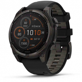 Montre Garmin 8  47 mm - Solar Sapphire - Titane Carbon Gray DLC - bracelet silicone noir 47 mm- 010-02906-11