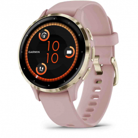 Garmin Venu 3S Lunette acier Soft Gold - botier - bracelet en silicone rose poudr 41 mm- 010-02785-03