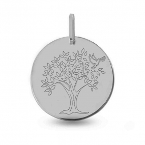 Mdaille Arbre de Vie Or Blanc - 22 mm -Teraiana - XM1095G