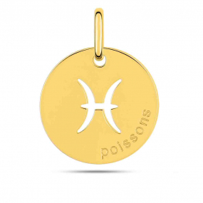 Mdaille Pendentif Zodiaque Poissons Or Jaune Dahlia