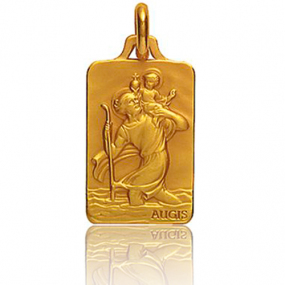 Médaille Saint Christophe, bord facetté, Or jaune 750, 18mm