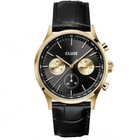 Montre Cluse Anthor Multifunction Watch Leather, Black, Gold Colour -  - CW21004