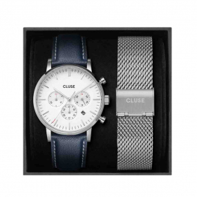 Cluse pas Cher - chrono Mesh Band and Navy Blue Leather Strap  -  - CG21004