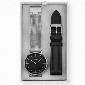 Montre Cluse Gift Box Boho Chic Watch Mesh and Leather Strap, Silver Colour -  - CG10118