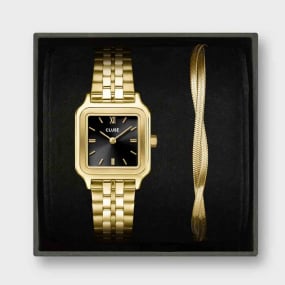 Montre Cluse Gracieuse Petite Gift Box, Black & Twisted Snake Bracelet, Gold Colour Watch Steel, Dark Cherry, Gold Colour -  - CG11802