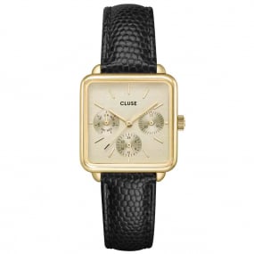 Montre Cluse La Ttragone Multifunction Watch Leather, Black Lizard, Gold Colour  -  - CW13806