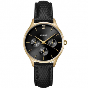 Montre Cluse Montre Cluses femme - Multifunction Leather, Black Lizard, Gold Colour -  - CW10708