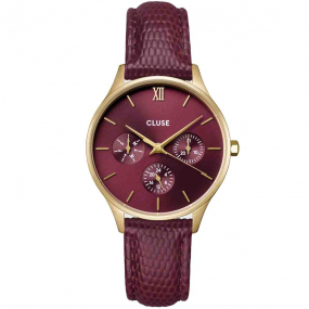 Montre Cluse Montre Cluses femme - Multifunction Leather, Dark Cherry Lizard, Gold Colour -  - CW10706