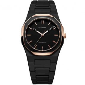 Montre D1 Milano Polycarbon Gold Mesh - Homme  Quartz- cadran Noir- 37 mm - Polycarbonate & PVD Or rose - PCBU14