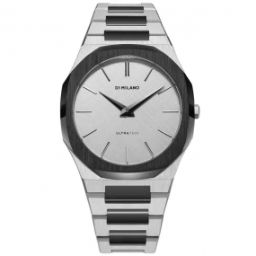 Montre D1 Milano Ultra Thin Ash - Homme  Quartz- cadran Gris- 38 mm - Acier et PVD Noir - UTBU06