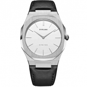 D1 Milano - Ultra Thin Silver/Black - Homme  Quartz- cadran Blanc- 38 mm - Acier inoxydable - UTLL01