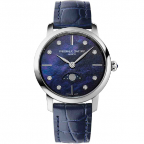 Montre Frdrique Constant Slimline Ladies Moonphase Quartz Cadran Bleu nuit Bracelet Cuir - FC-206MPND1S6