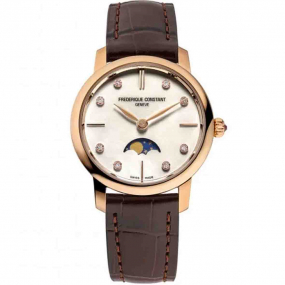 Montre Frdrique Constant Slimline Ladies Moonphase  Quartz Cadran Nacre Blanc Bracelet Cuir - FC-206MPWD1S4