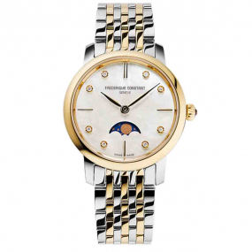 Montre Frdrique Constant Slimline Ladies Moonphase Quartz Cadran Nacr Bracelet Acier et PVD Dor - FC-206MPWD1S3B