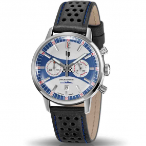 Montre Lip Rallye 39 Chrono Mca-Quartz - Homme - cadran Argent et bleu- 39 mm - Acier inoxydable - 670051