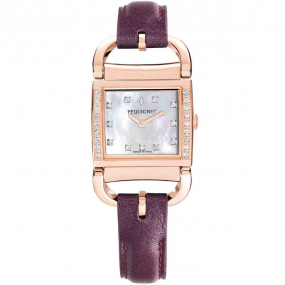 Montre Pequignet Attellage Quartz - Cadran Nacre Blanc - Bracelet Aubergine nacr - 5896509CD-CAUN 