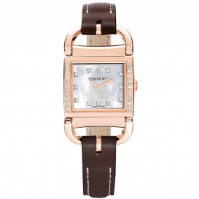 Montre Pequignet Attellage Quartz - Cadran Nacre Blanc - Bracelet Marron - 5896509CD 