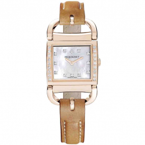 Montre Pequignet Attellage Quartz - Cadran Nacre Blanc - Bracelet Marron Clair - 5896509CD-CMC 