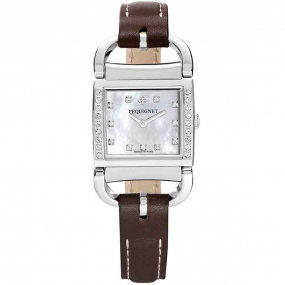 Montre Pequignet Attellage Quartz - Cadran Nacre Blanc - Bracelet Marron Fonc - 5894509CD 