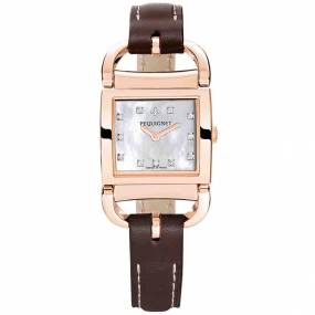 Montre Pequignet Attellage Quartz - Cadran Nacre Blanc - Bracelet Marron Fonc - 5896508CD 