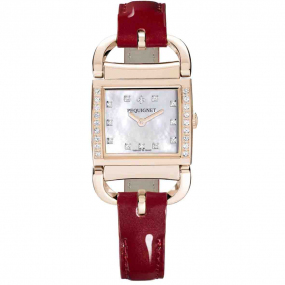 Montre Pequignet Attellage Quartz - Cadran Nacre Blanc - Bracelet Rouge verni - 5896509CD-CR 