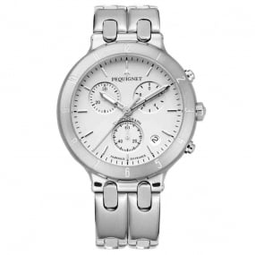 Montre Pequignet Moorea Chrono acier - cadran blanc 42 mm - 1370533-A 