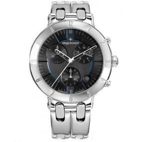 Montre Pequignet Moorea Chrono acier - cadran noir liser bleu 42 mm - 1370443-A 