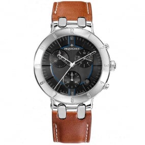 Montre Pequignet Moorea Chrono acier - cadran noir liser bleu 42 mm - 1370443-CM 