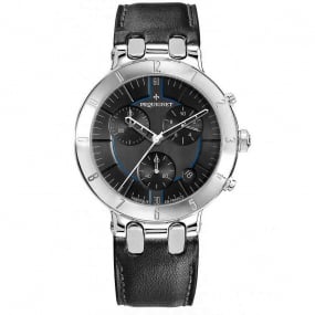 Montre Pequignet Moorea Chrono acier - cadran noir liser bleu 42 mm - 1370443-CN 