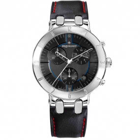 Montre Pequignet Moorea Chrono acier - cadran noir liser bleu 42 mm - 1370443-CNR 