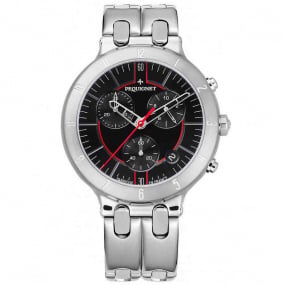 Montre Pequignet Moorea Chrono acier - cadran noir liser rouge 42 mm - 1370383-A 