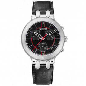 Montre Pequignet Moorea Chrono acier - cadran noir liser rouge 42 mm - 1370383-CG 