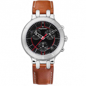 Montre Pequignet Moorea Chrono acier - cadran noir liser rouge 42 mm - 1370383-CM 