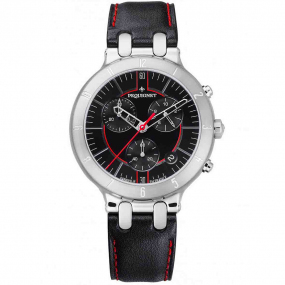 Montre Pequignet Moorea Chrono acier - cadran noir liser rouge 42 mm - 1370383-CN 