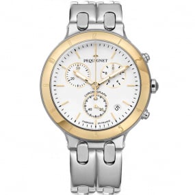 Montre Pequignet Moorea Chrono or et acier-cadran blanc 42 mm - 1371538-A 