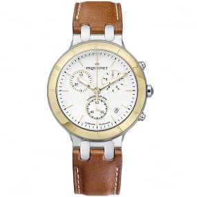 Montre Pequignet Moorea Chrono or et acier-cadran blanc 42 mm - 1371538-CM 